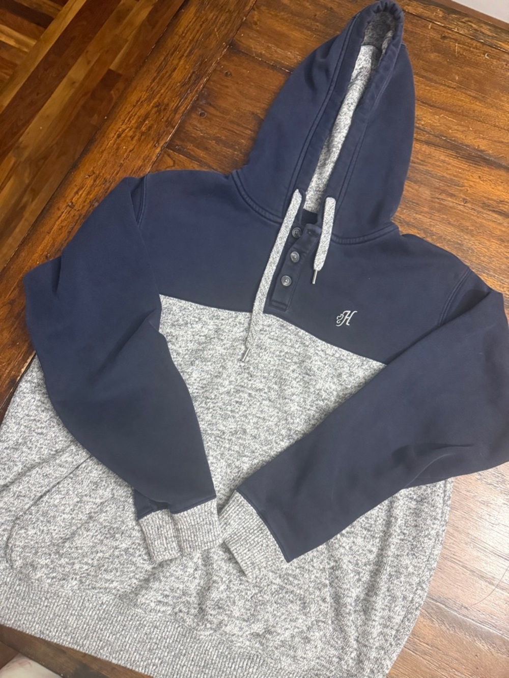 Hooey Navy and Gray Two-Tone button up Hooded Sweater